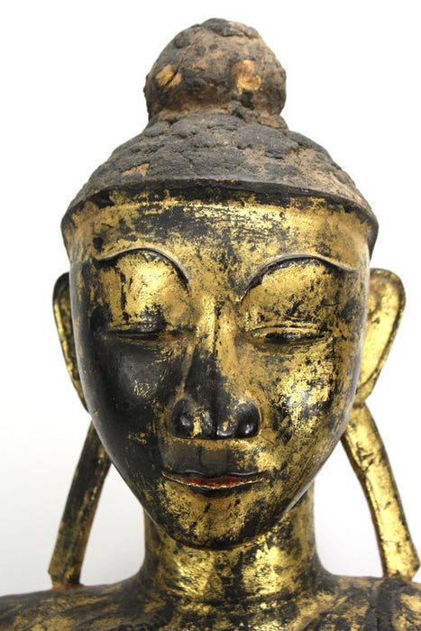 Burmese antique: An unusual and rare lacquered and gilt figure of a fasting Buddha, Burma