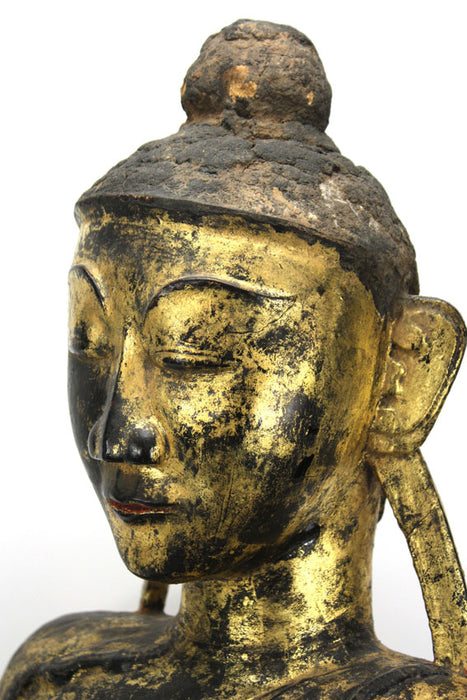 Burmese antique: An unusual and rare lacquered and gilt figure of a fasting Buddha, Burma