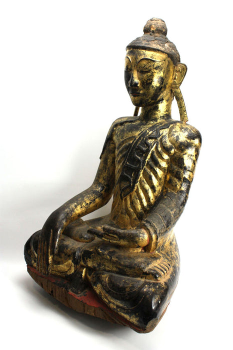 Burmese antique: An unusual and rare lacquered and gilt figure of a fasting Buddha, Burma