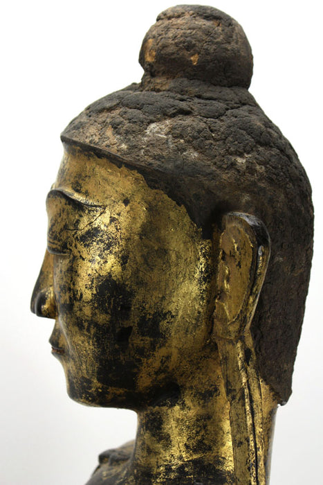 Burmese antique: An unusual and rare lacquered and gilt figure of a fasting Buddha, Burma