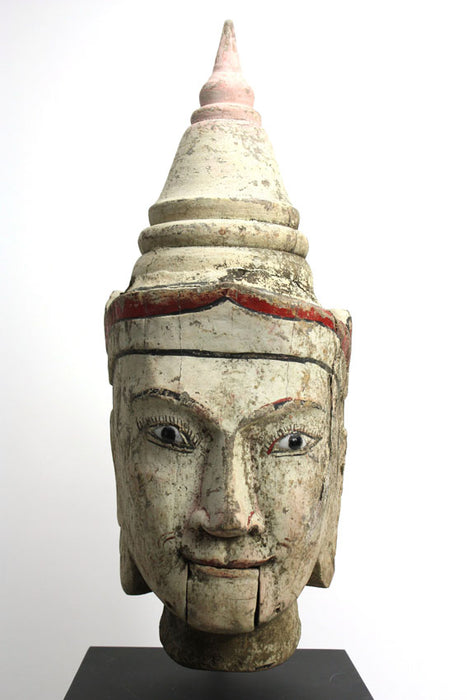 A remarkable carved and painted antique teak puppet head, Burma, No.1