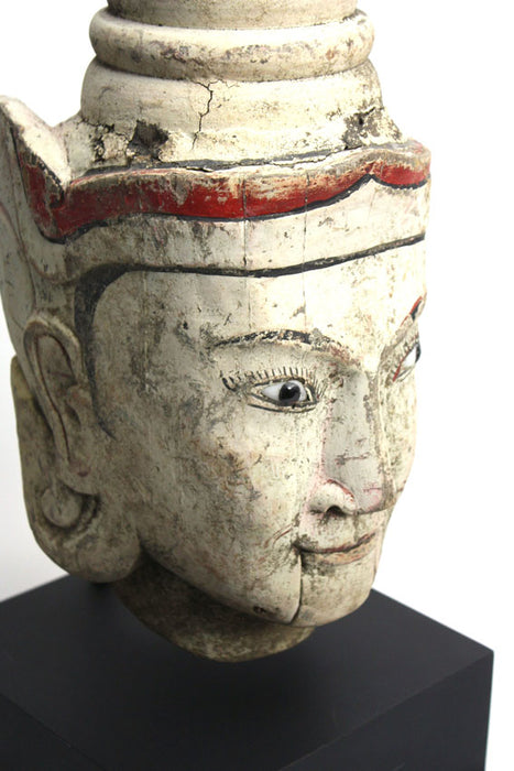 A remarkable carved and painted antique teak puppet head, Burma, No.1