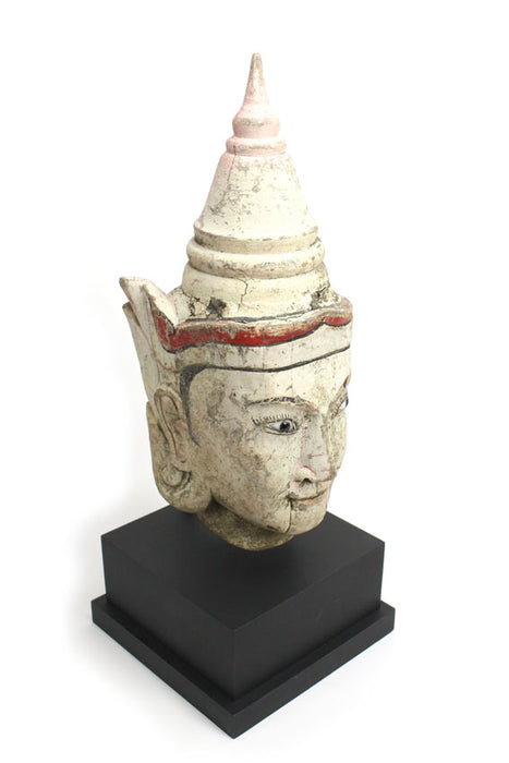A remarkable carved and painted antique teak puppet head, Burma, No.1