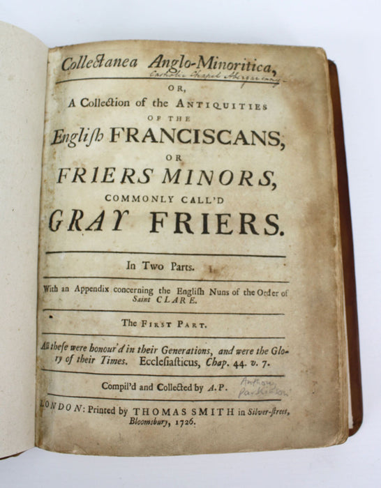 Collectanea Anglo-Minoritica, or A Collection of the Antiquities of the English Franciscans, or Friers Minors, commonly called Gray Friers, AP (Anthony Parkinson), 1726, Richard the Third interest