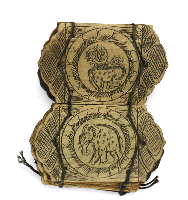 Burmese Zodiac Manuscript Book, Carved Wooden Elephant Covers