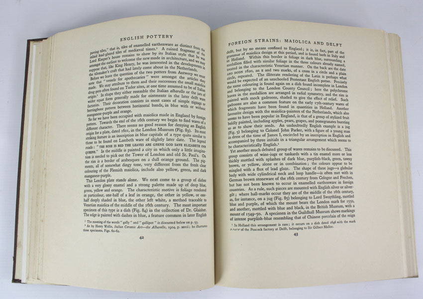 English Pottery Its Development from Early Times to the end of the Eighteenth Century by Bernhard Rackham and Herbert Read, 1st edition, 1924