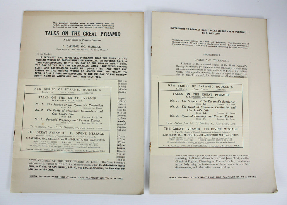 Talks on the Great Pyramid Booklets, D. Davidson, 1925