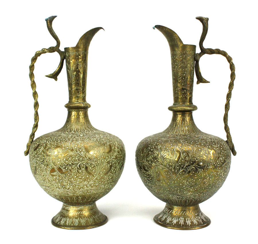 Pair of Vintage Indian Brass Ewers — Lanna Antique