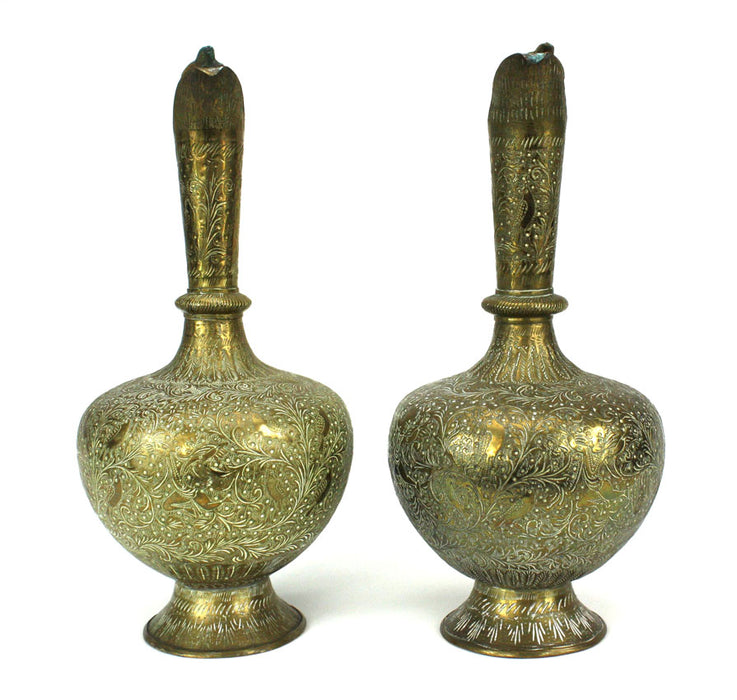 Pair of Vintage Indian Brass Ewers