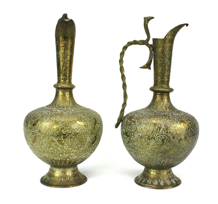 Pair of Vintage Indian Brass Ewers