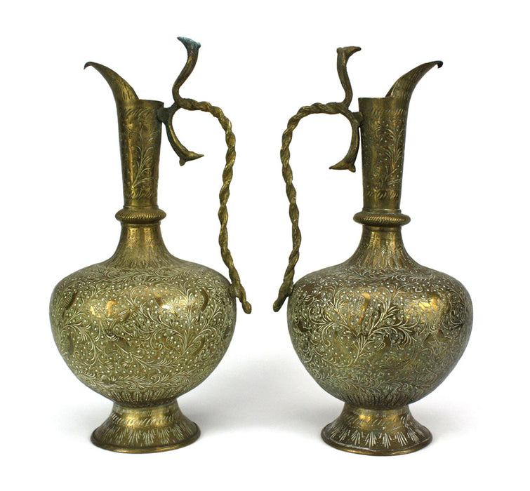 Pair of Vintage Indian Brass Ewers