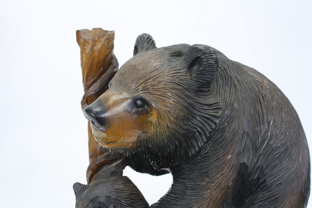 Japanese Black Bear with Cub Woodcarving, Black Forest style