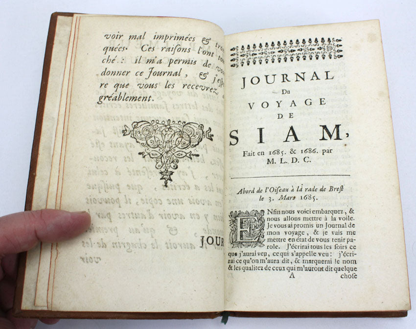 Journal ou suite du voyage de Siam, Abbe de Choisy, 1687, rare 1st Amsterdam edition