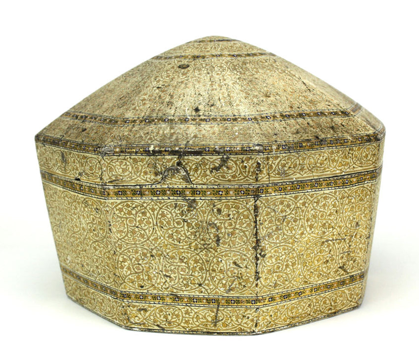 19th Century, Papier Mache Kashmiri Octagonal Box in Islamic Style, po ...