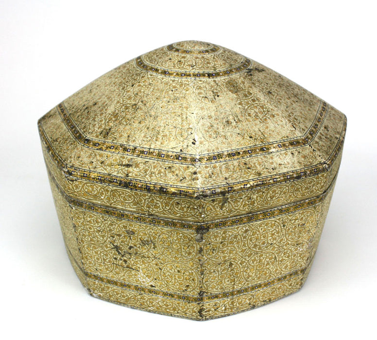 19th Century, Papier Mache Kashmiri Octagonal Box in Islamic Style, possibly Qur'an box