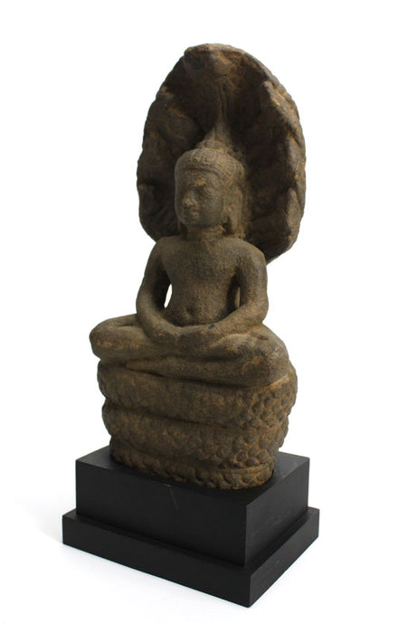 Antique Khmer Buddha with Naga, 13th century