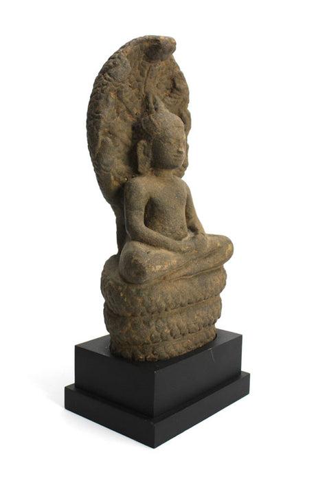 Antique Khmer Buddha with Naga, 13th century