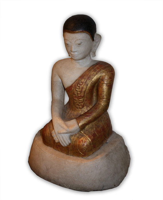 A fine lacquered and gilt marble figure of a monk Burma