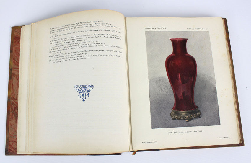 Chinese Ceramics, Documents D'art Louvre Museum, 2 volume leather set, by J J Marquet de Vasselot and Mlle M-J Ballot, 1922