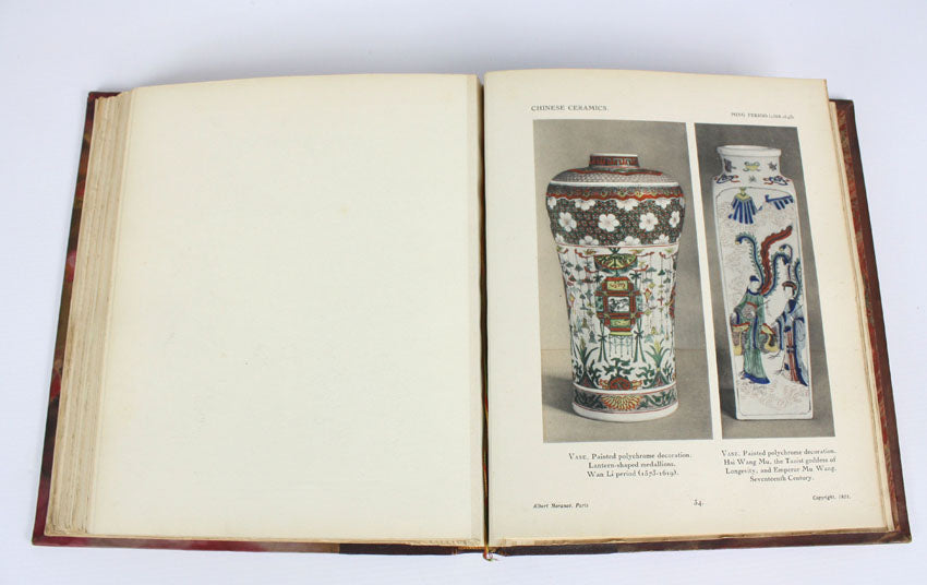 Chinese Ceramics, Documents D'art Louvre Museum, 2 volume leather set, by J J Marquet de Vasselot and Mlle M-J Ballot, 1922