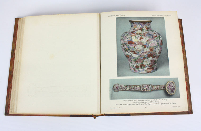 Chinese Ceramics, Documents D'art Louvre Museum, 2 volume leather set, by J J Marquet de Vasselot and Mlle M-J Ballot, 1922