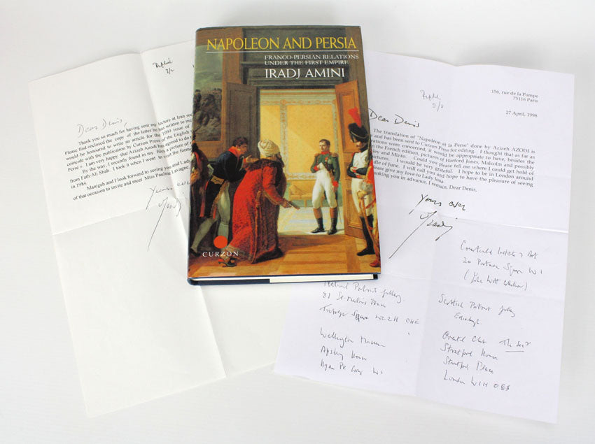Napoleon and Persia, Iradj Amini, 1st edition signed by author and British Ambassador, plus correspondence