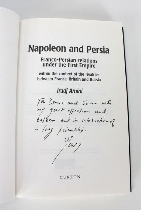 Napoleon and Persia, Iradj Amini, 1st edition signed by author and British Ambassador, plus correspondence