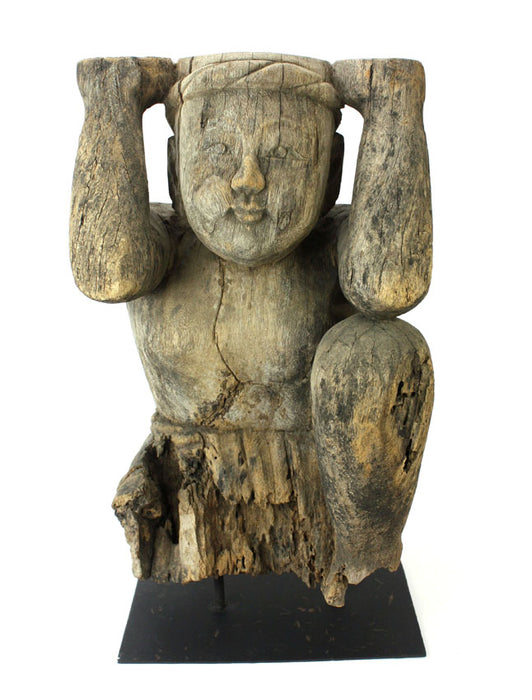 Old Thai Woodcarved Statue, Large Kneeling figure, 56cm, TWMF05