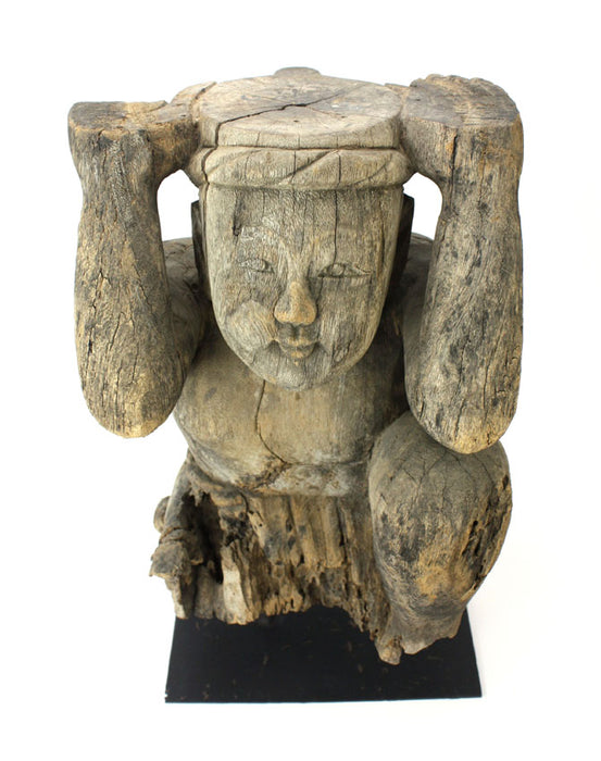 Old Thai Woodcarved Statue, Large Kneeling figure, 56cm, TWMF05