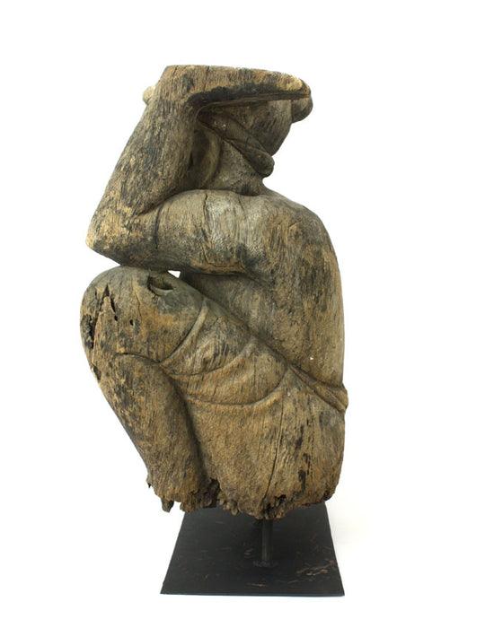 Old Thai Woodcarved Statue, Large Kneeling figure, 56cm, TWMF05