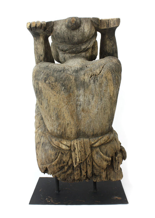 Old Thai Woodcarved Statue, Large Kneeling figure, 56cm, TWMF05