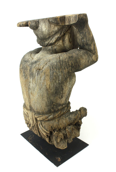 Old Thai Woodcarved Statue, Large Kneeling figure, 56cm, TWMF05