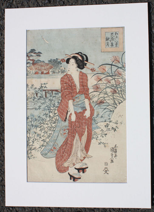 Original Japanese Woodblock Print, Utagawa Kunisada: Autumn Moon of the Flower Garden